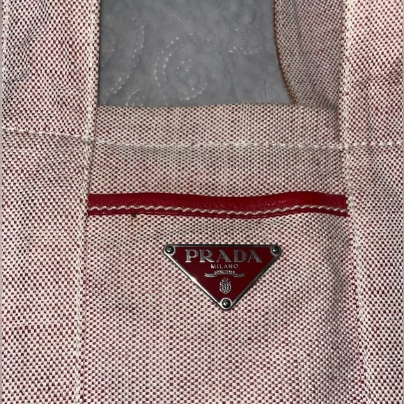 Prada Authentic Canvas Tote with Red Leather Trim - Picture 3 of 9